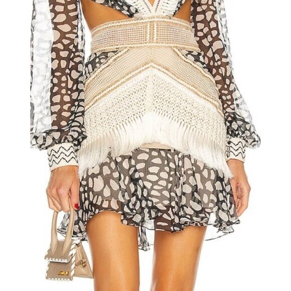 PatBO fringe spotted print skirt
